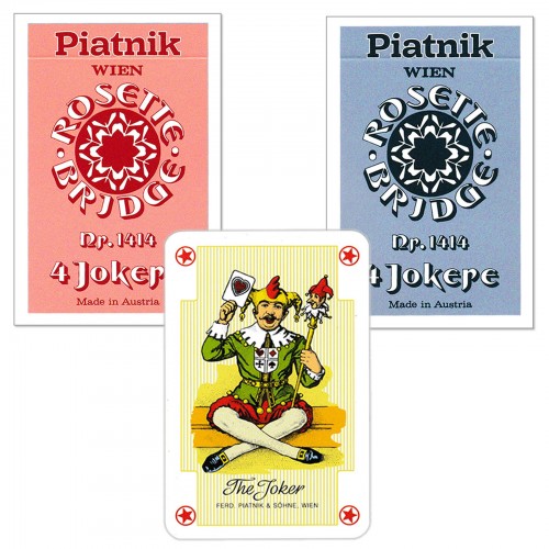 Set 2 pachete de carti de joc Piatnik, Rosette, Figuri scandinave, 4 Jokeri fiecare Set 2 pachete de carti de joc Piatnik, Rosette, Figuri scandinave, 4 Jokeri fiecare