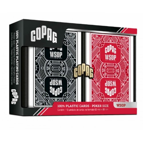 Set 2 pachete carti de joc poker oficiale World Series of Poker - WSOP, de competitie, 100% plastic, model 2025 Set 2 pachete carti de joc poker oficiale World Series of Poker - WSOP, de competitie, 100% plastic, model 2025