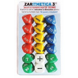 ZARITMETICA 3 NUMERE MARI - Set de 8 jocuri cu zaruri, educative si distractive, pentru exersarea aritmeticii cu numere mari