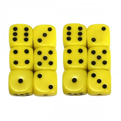 Set 12 zaruri de 12 mm, galbene, de calitate, plastic opac Set 12 zaruri de 12 mm, galbene, de calitate, plastic opac