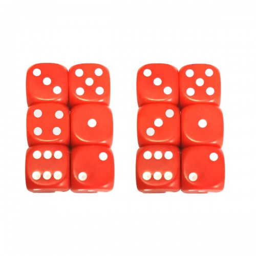 Set 12 zaruri de 12 mm, rosii, de calitate, plastic opac Set 12 zaruri de 12 mm, rosii, de calitate, plastic opac